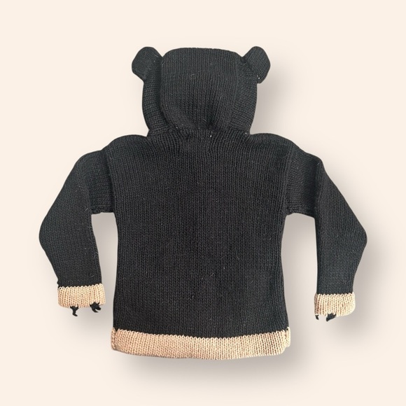 Earth Ragz 100% Wool Kids Black and Tan Bear Sweater Hoodie, Size M, MSRP $69 - Picture 1 of 2